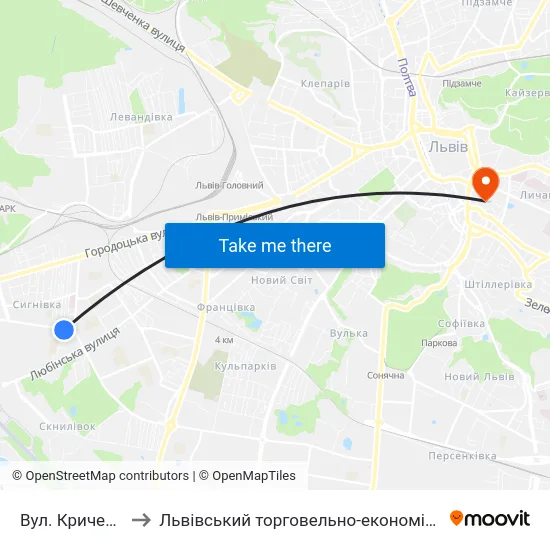 Вул. Кричевського to Львівський торговельно-економічний університет map