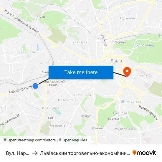Вул. Народна to Львівський торговельно-економічний університет map