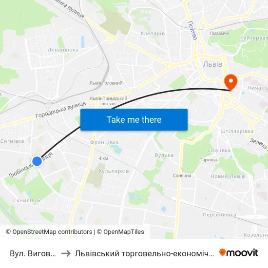 Вул. Виговського to Львівський торговельно-економічний університет map