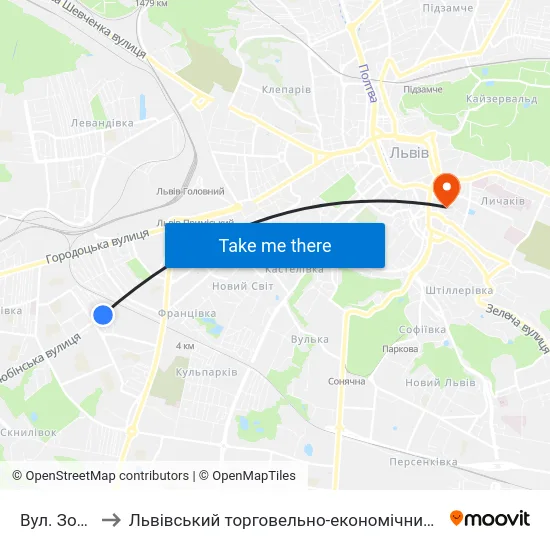 Вул. Зоряна to Львівський торговельно-економічний університет map