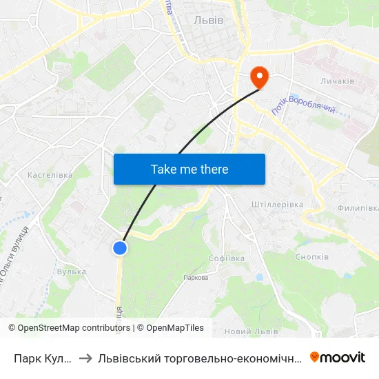 Парк Культури to Львівський торговельно-економічний університет map