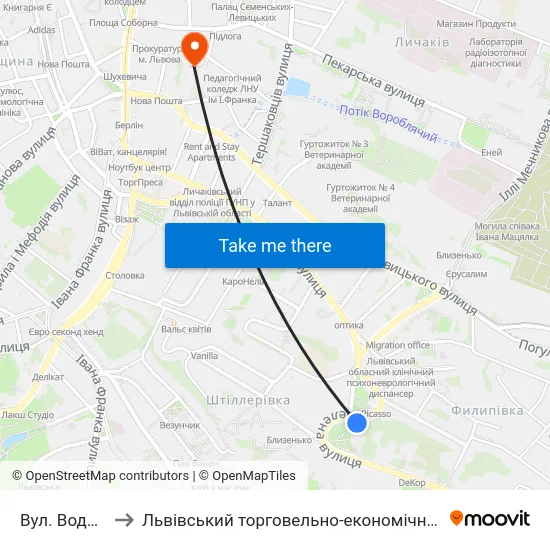 Вул. Водогінна to Львівський торговельно-економічний університет map