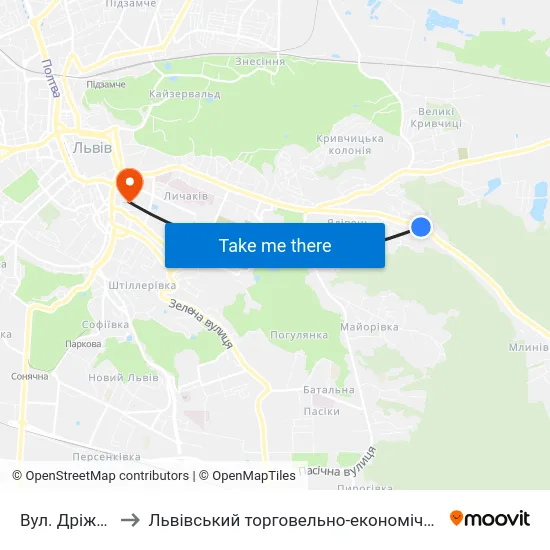 Вул. Дріжджова to Львівський торговельно-економічний університет map