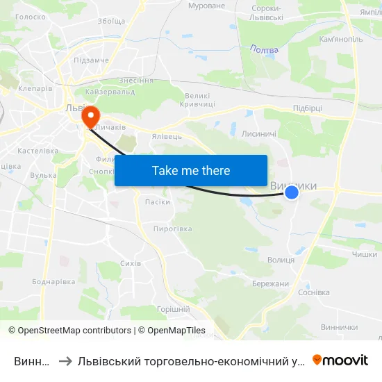 Винники to Львівський торговельно-економічний університет map