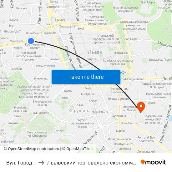 Вул. Городоцька to Львівський торговельно-економічний університет map