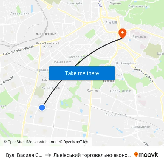Вул. Василя Симоненка to Львівський торговельно-економічний університет map