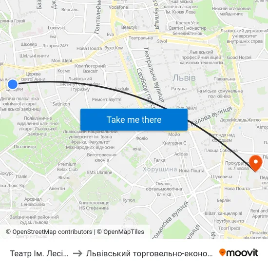 Театр Ім. Лесі Українки to Львівський торговельно-економічний університет map