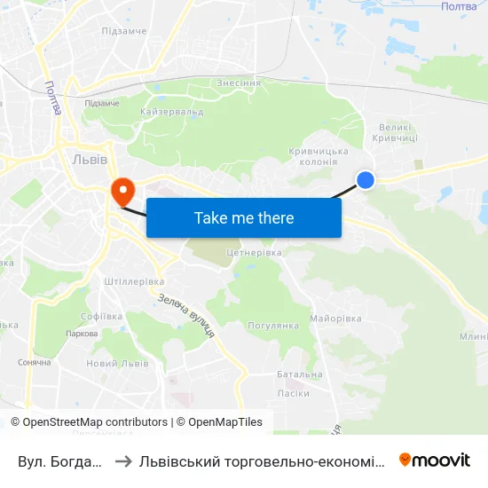 Вул. Богданівська to Львівський торговельно-економічний університет map