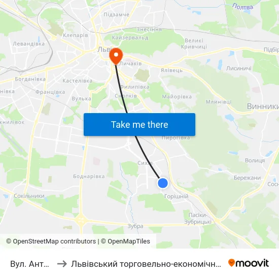 Вул. Антонича to Львівський торговельно-економічний університет map