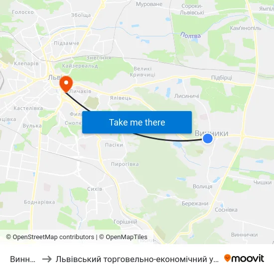 Винники to Львівський торговельно-економічний університет map