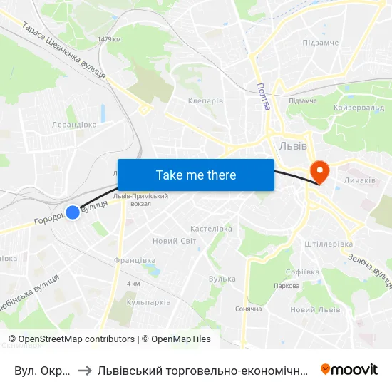 Вул. Окружна to Львівський торговельно-економічний університет map
