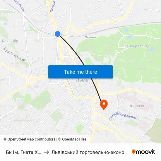 Бк Ім. Гната Хоткевича to Львівський торговельно-економічний університет map