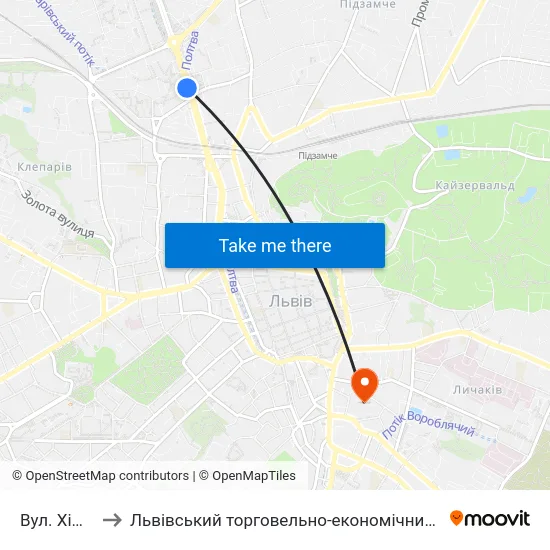 Вул. Хімічна to Львівський торговельно-економічний університет map