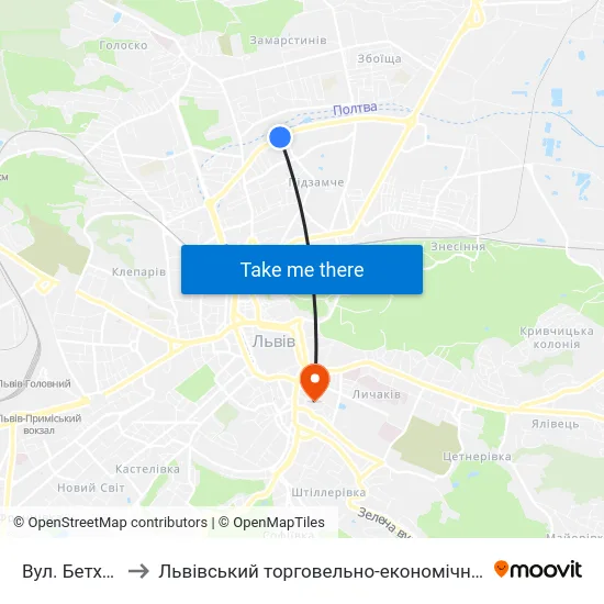 Вул. Бетховена to Львівський торговельно-економічний університет map