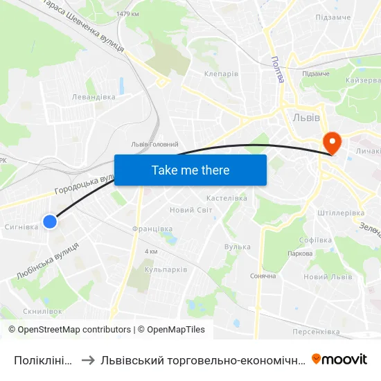 Поліклініка №5 to Львівський торговельно-економічний університет map