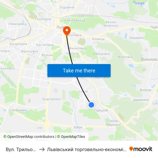 Вул. Трильовського to Львівський торговельно-економічний університет map