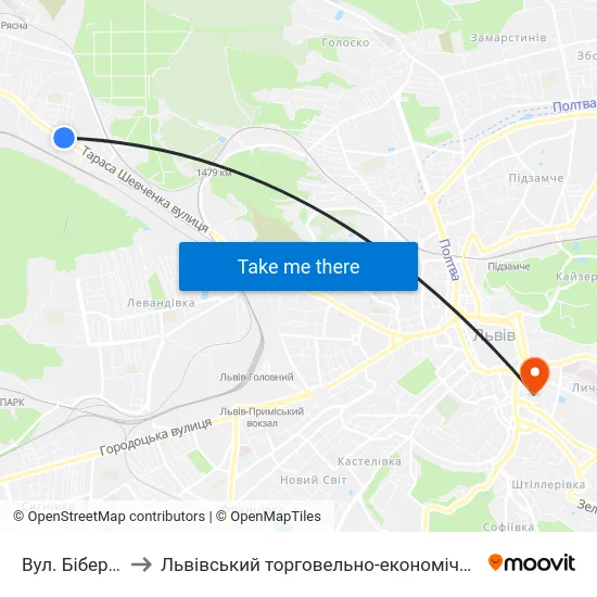 Вул. Біберовича to Львівський торговельно-економічний університет map