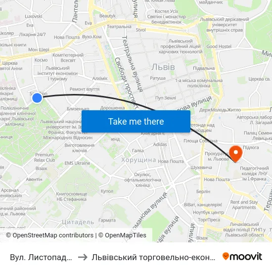 Вул. Листопадового Чину to Львівський торговельно-економічний університет map