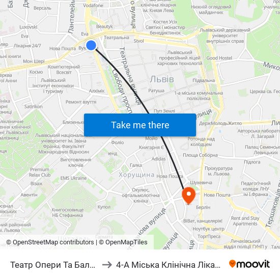 Театр Опери Та Балету to 4-А Міська Клінічна Лікарня map