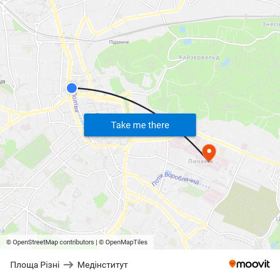 Площа Різні to Медінститут map