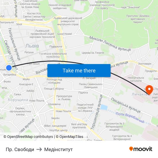 Пр. Свободи to Медінститут map