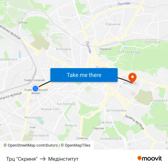 Трц "Скриня" to Медінститут map