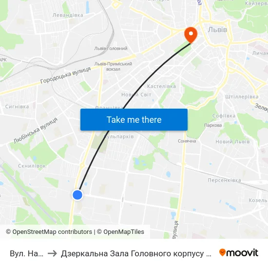 Вул. Наукова to Дзеркальна Зала Головного корпусу ЛНУ ім. Івана Франка map