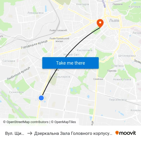 Вул. Щирецька to Дзеркальна Зала Головного корпусу ЛНУ ім. Івана Франка map
