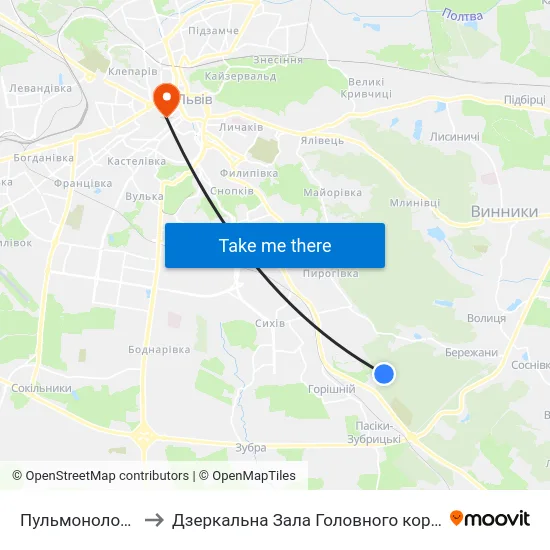 Пульмонологічний Центр to Дзеркальна Зала Головного корпусу ЛНУ ім. Івана Франка map
