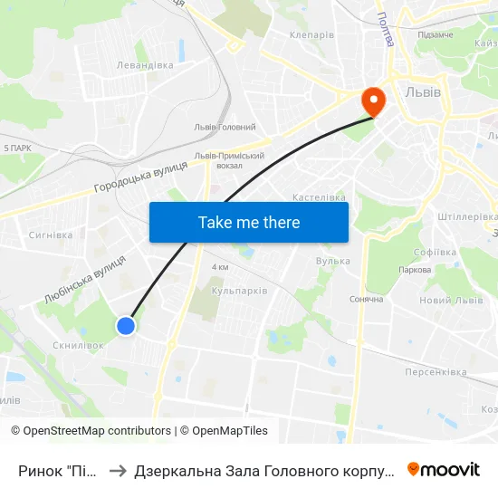 Ринок "Південний" to Дзеркальна Зала Головного корпусу ЛНУ ім. Івана Франка map