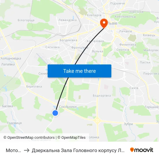 Мототрек to Дзеркальна Зала Головного корпусу ЛНУ ім. Івана Франка map