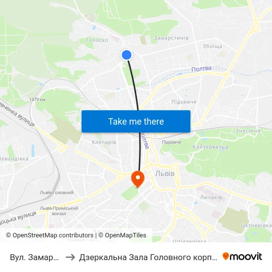 Вул. Замарстинівська to Дзеркальна Зала Головного корпусу ЛНУ ім. Івана Франка map