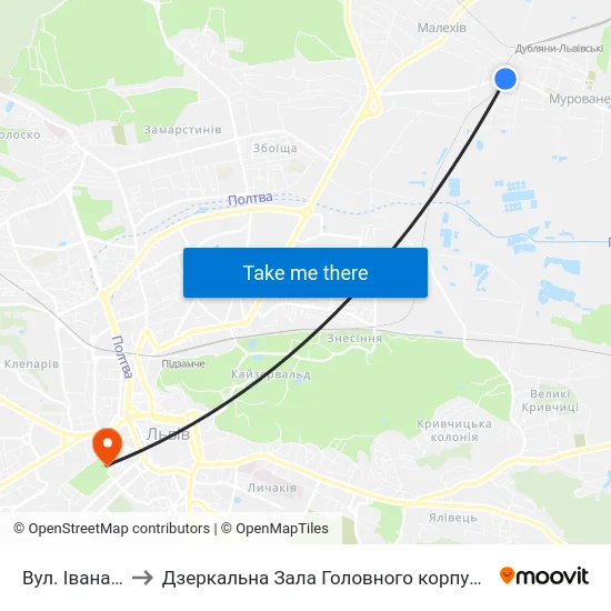 Вул. Івана Франка to Дзеркальна Зала Головного корпусу ЛНУ ім. Івана Франка map
