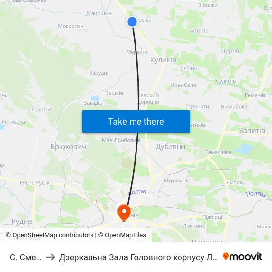 С. Смереків to Дзеркальна Зала Головного корпусу ЛНУ ім. Івана Франка map