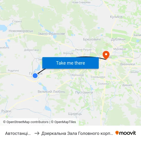 Автостанція "Городок" to Дзеркальна Зала Головного корпусу ЛНУ ім. Івана Франка map