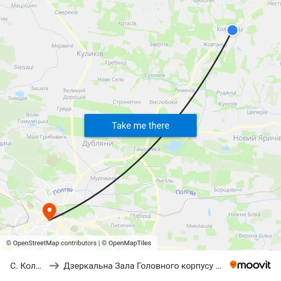 С. Колоденці to Дзеркальна Зала Головного корпусу ЛНУ ім. Івана Франка map