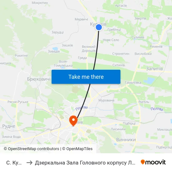 С. Куликів to Дзеркальна Зала Головного корпусу ЛНУ ім. Івана Франка map