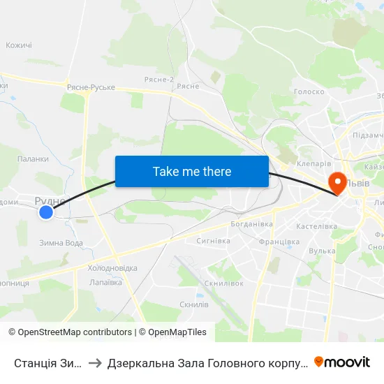 Станція Зимна Вода to Дзеркальна Зала Головного корпусу ЛНУ ім. Івана Франка map