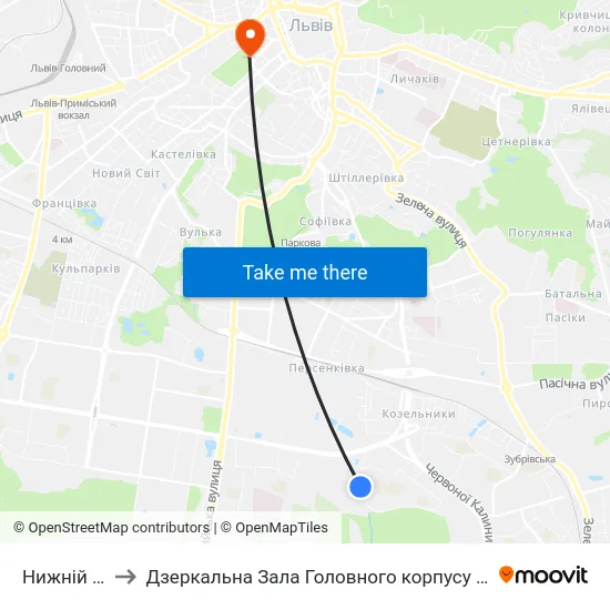 Нижній Шувар to Дзеркальна Зала Головного корпусу ЛНУ ім. Івана Франка map
