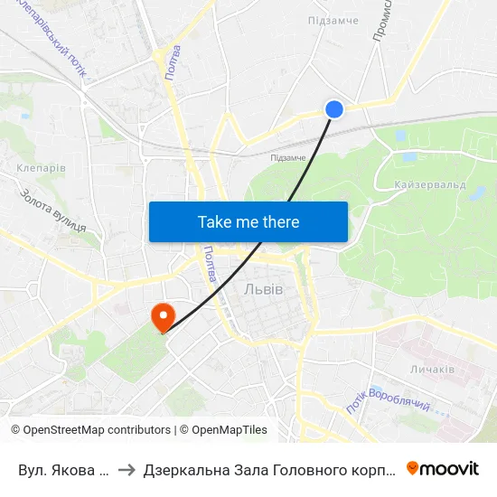 Вул. Якова Остряниці to Дзеркальна Зала Головного корпусу ЛНУ ім. Івана Франка map