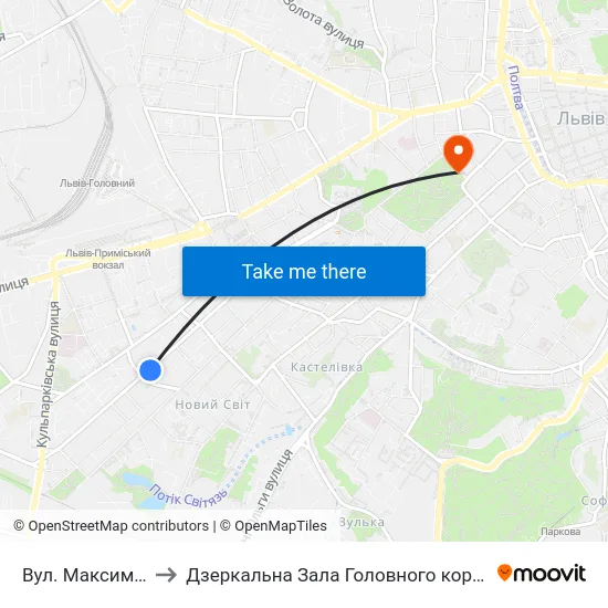Вул. Максима Залізняка to Дзеркальна Зала Головного корпусу ЛНУ ім. Івана Франка map