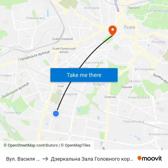 Вул. Василя Симоненка to Дзеркальна Зала Головного корпусу ЛНУ ім. Івана Франка map