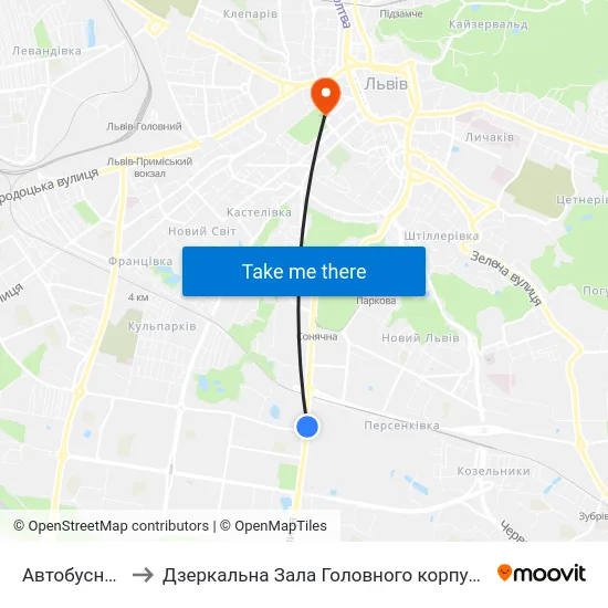 Автобусний Завод to Дзеркальна Зала Головного корпусу ЛНУ ім. Івана Франка map