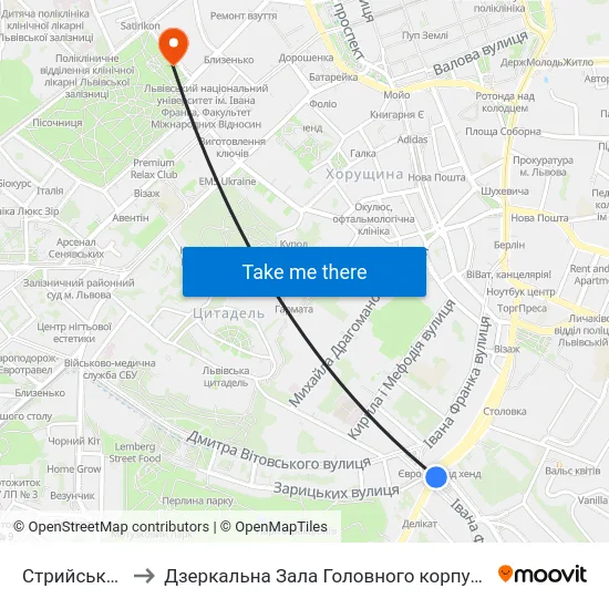 Стрийський Ринок to Дзеркальна Зала Головного корпусу ЛНУ ім. Івана Франка map