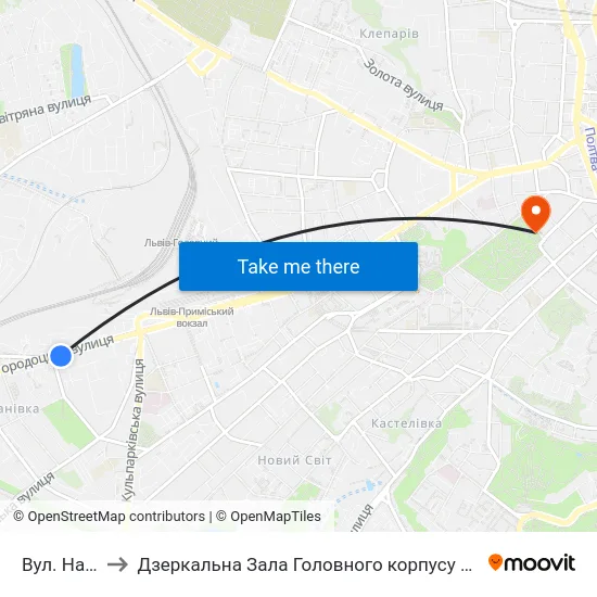 Вул. Народна to Дзеркальна Зала Головного корпусу ЛНУ ім. Івана Франка map