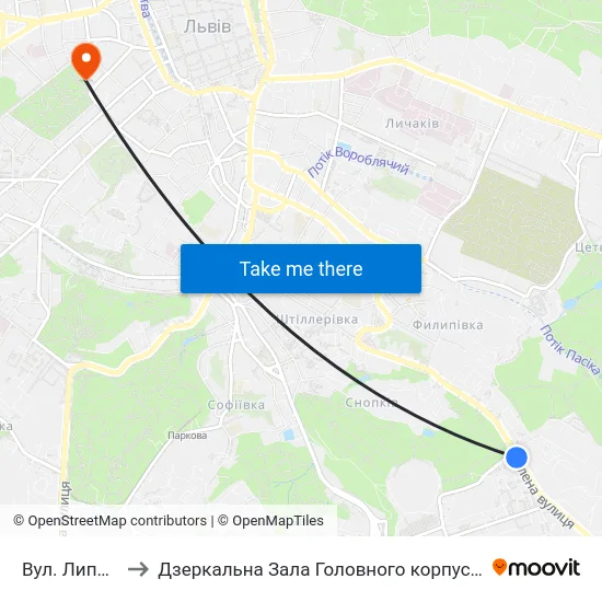 Вул. Липова Алея to Дзеркальна Зала Головного корпусу ЛНУ ім. Івана Франка map