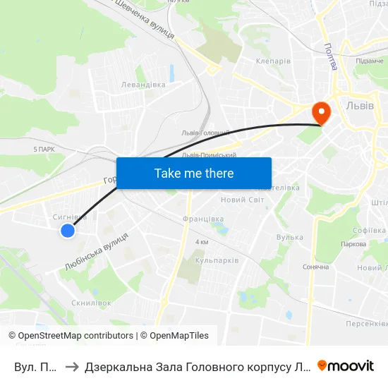 Вул. Патона to Дзеркальна Зала Головного корпусу ЛНУ ім. Івана Франка map