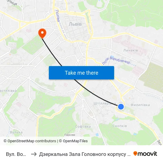 Вул. Водогінна to Дзеркальна Зала Головного корпусу ЛНУ ім. Івана Франка map