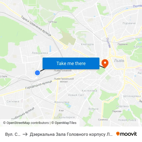 Вул. Сяйво to Дзеркальна Зала Головного корпусу ЛНУ ім. Івана Франка map
