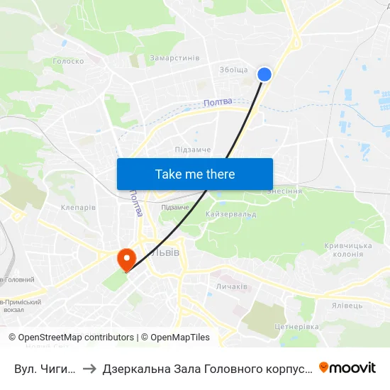 Вул. Чигиринська to Дзеркальна Зала Головного корпусу ЛНУ ім. Івана Франка map